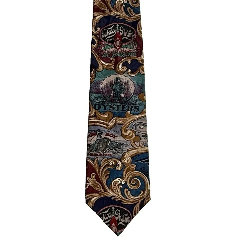 TABASCO Hot Sauce Men's Silk Tie Gold Blues Ocean Seafood Cowboy Novelty 57